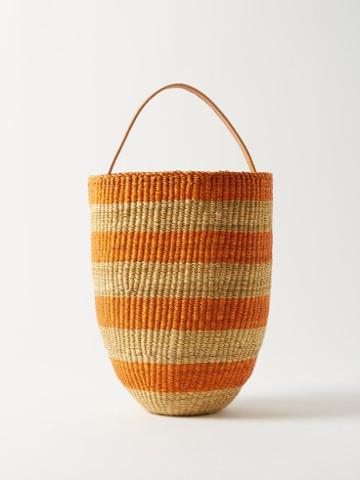 Ins Bressand - Striped Leather-trimmed Elephant-grass Bucket Bag - Womens - Orange Multi