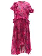 Matchesfashion.com Preen By Thornton Bregazzi - Isamu Asymmetric Floral-devor Satin Dress - Womens - Pink Multi