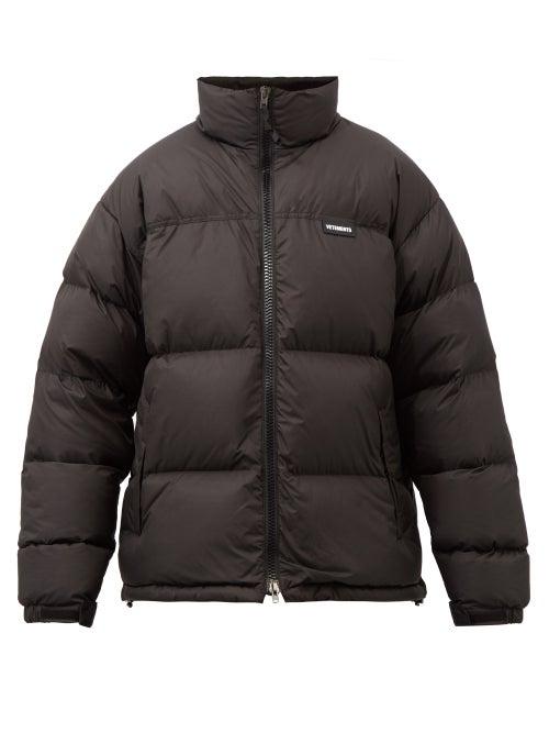 Vetements - Logo-print Shell Down Coat - Mens - Black