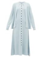 Matchesfashion.com Lanvin - Buttoned Cardigan Cape Wool Dress - Womens - Light Blue