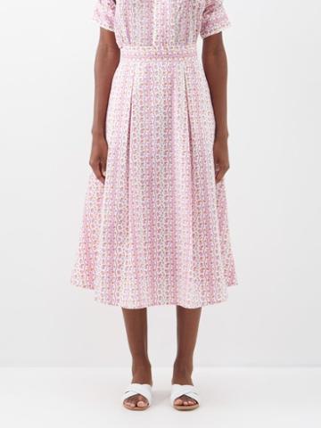 Thierry Colson - Wynona Floral-print Cotton Midi Skirt - Womens - Pink Multi