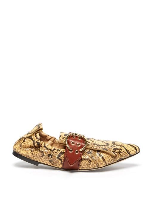 Matchesfashion.com Chlo - Python Effect Fringed Leather Ballet Flats - Womens - Yellow Multi