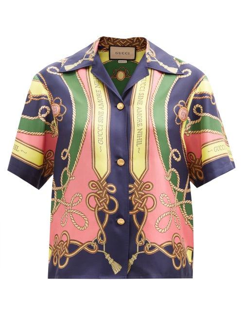 Gucci - Printed Silk Short-sleeved Shirt - Womens - Pink Multi
