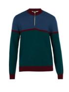 Matchesfashion.com Prada - Half Zip Striped Wool Sweater - Mens - Burgundy Multi