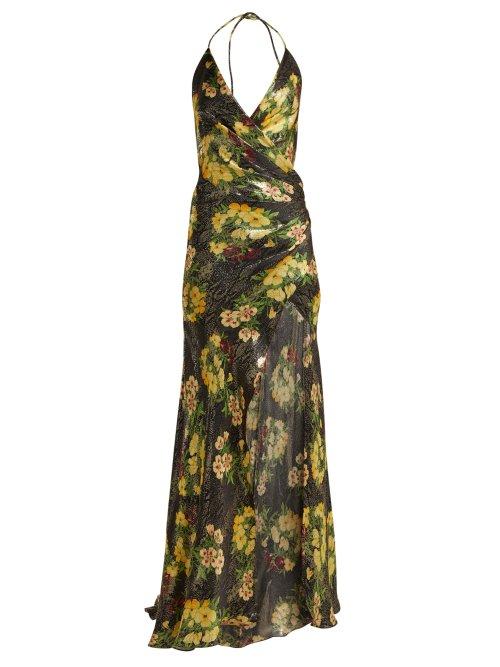Matchesfashion.com Adriana Iglesias - Scarface Floral Print Silk Blend Gown - Womens - Black Yellow