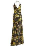 Matchesfashion.com Adriana Iglesias - Scarface Floral Print Silk Blend Gown - Womens - Black Yellow