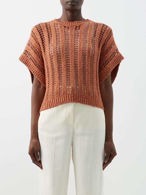 Brunello Cucinelli - Eyelet-ribbed Sweater - Womens - Orange