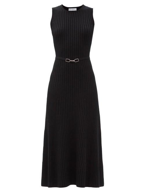Ladies Rtw Gabriela Hearst - Meier Belted Ribbed Wool-blend Dress - Womens - Black