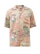 Nipoaloha - Wind God-print Silk Shirt - Mens - Pink Multi