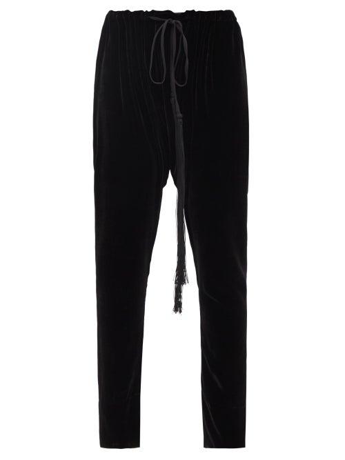 Matchesfashion.com Fil De Vie - Marrakech Tasselled Velvet Slim-leg Trousers - Womens - Black