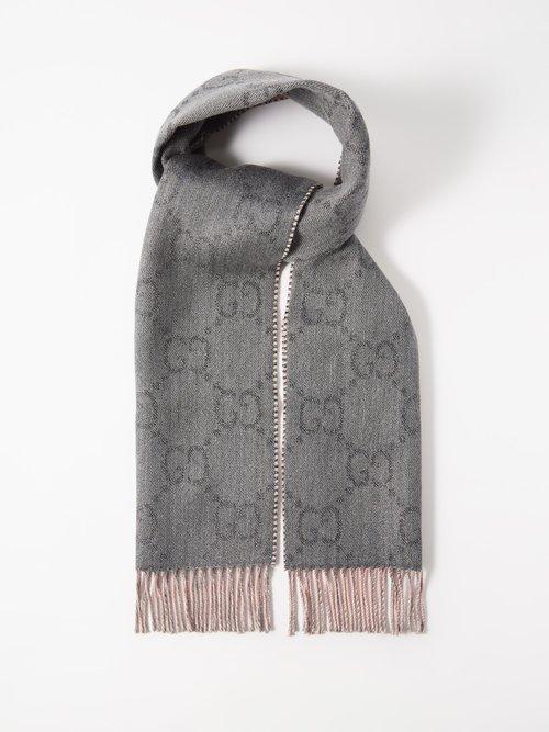 Gucci - Gg-jacquard Wool-blend Scarf - Womens - Grey Pink