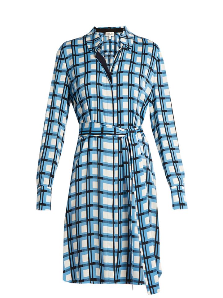 Diane Von Furstenberg Checked Stretch-silk Shirtdress
