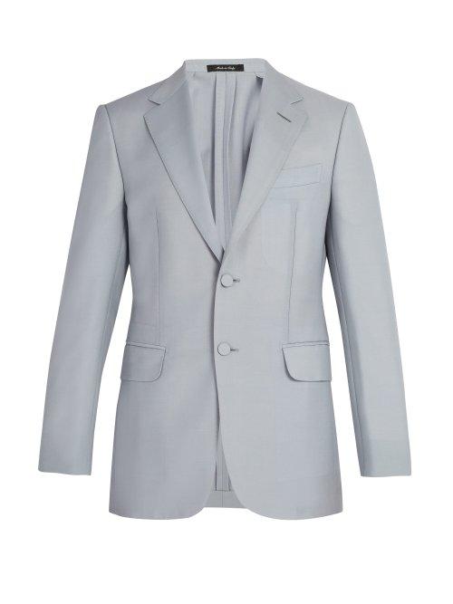 Matchesfashion.com Dunhill - Kensington Single Breasted Wool Blend Blazer - Mens - Light Blue