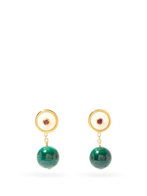 Matchesfashion.com Lizzie Fortunato - Yolo Malachite Earrings - Womens - Green White