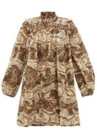 Matchesfashion.com Ganni - High Neck Tiger's Eye Print Mini Smock Dress - Womens - Beige