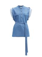 Matchesfashion.com Raey - Roll-sleeve Belted Cotton-chambray Shirt - Womens - Light Blue