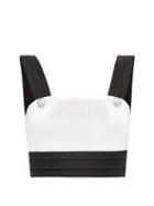 Matchesfashion.com Balmain - Crest-button Boned Piqu Cropped Top - Womens - White Black