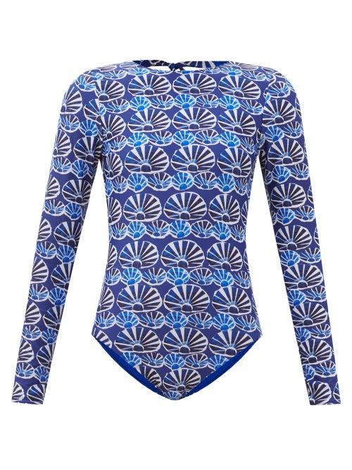 La Doublej - Surf Shell-print Paddle Suit - Womens - Blue Print