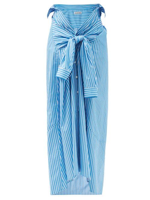 Matchesfashion.com Balenciaga - Self-tie Belted Striped Cotton-poplin Midi Skirt - Womens - Blue Stripe