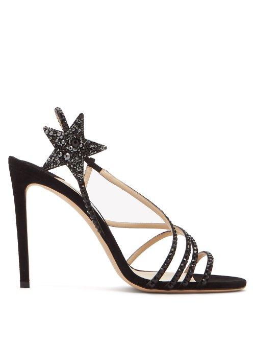 Matchesfashion.com Jimmy Choo - Lynn 100 Crystal Embellished Suede Sandals - Womens - Black