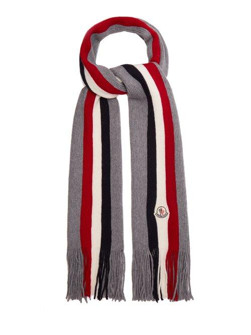 Matchesfashion.com Moncler - Striped Wool Scarf - Mens - Grey Multi