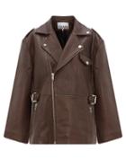 Matchesfashion.com Ganni - Oversized Grained Leather Biker Jacket - Womens - Dark Brown