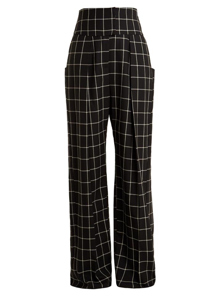 Preen By Thornton Bregazzi Ida Windowpane-checked Wide-leg Wool Trousers