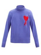 Matchesfashion.com Ami - Logo-intarsia Wool Roll-neck Sweater - Mens - Purple