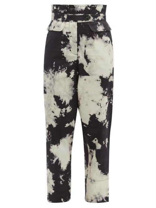Matchesfashion.com Sea - Ione Tie Dye High Rise Twill Trousers - Womens - Black White