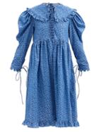 Matchesfashion.com Horror Vacui - Lisi Floral-print Cotton-corduroy Dress - Womens - Blue