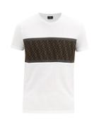 Matchesfashion.com Fendi - Ff-monogram Mesh-panel Cotton-jersey T-shirt - Mens - White Multi
