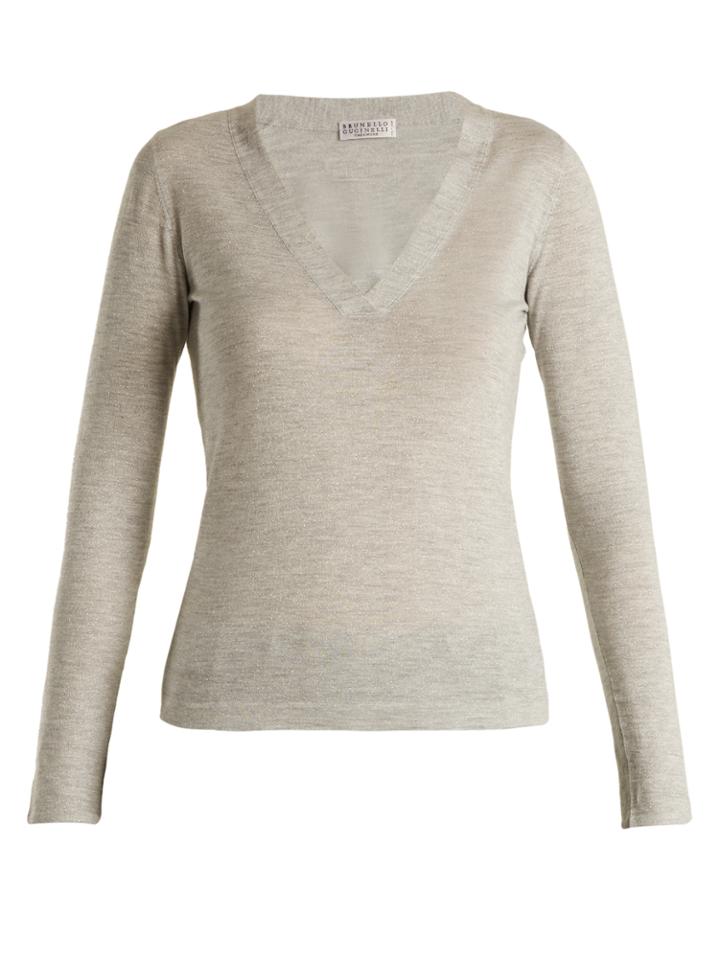Brunello Cucinelli V-neck Cashmere And Silk-blend Top