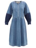 Sea - Zariyah Zipped Denim Midi Dress - Womens - Mid Denim