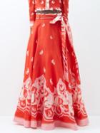 Zimmermann - High Tide Eyelet Printed Linen-blend Maxi Skirt - Womens - Red Print