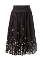 Thierry Colson - Verde Floral-embroidered Linen Midi Skirt - Womens - Black