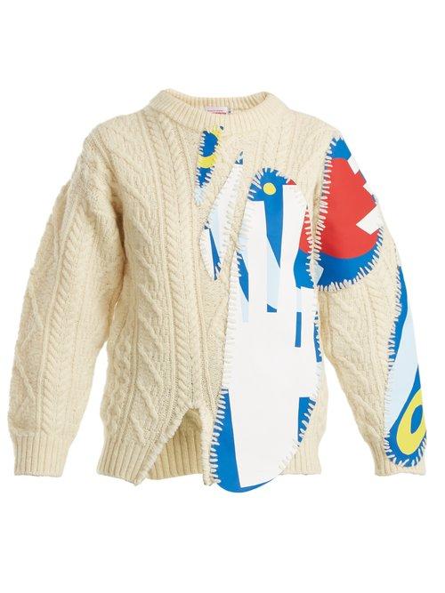 Matchesfashion.com Charles Jeffrey Loverboy - Print Appliqu Cable Knit Wool Blend Sweater - Womens - Cream Multi