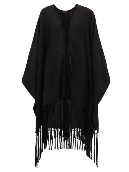 Matchesfashion.com Saint Laurent - Suede Tasselled Cashmere Poncho - Womens - Black