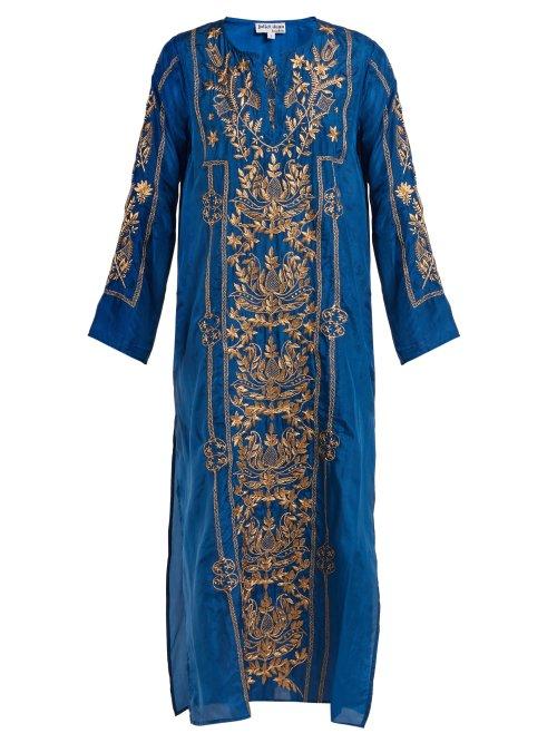 Matchesfashion.com Juliet Dunn - Metallic Embroidered Silk Kaftan - Womens - Blue Gold
