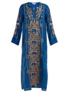 Matchesfashion.com Juliet Dunn - Metallic Embroidered Silk Kaftan - Womens - Blue Gold