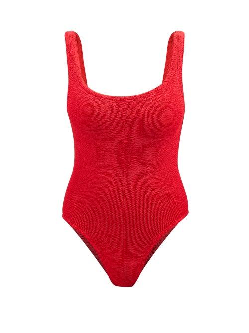 Hunza G - Square-neck Crinkle-jersey Swimsuit - Womens - Red