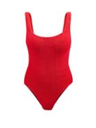Hunza G - Square-neck Crinkle-jersey Swimsuit - Womens - Red