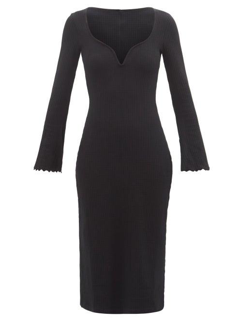 Ale Mais - Vivien Sweetheart-neck Ribbed-jersey Midi Dress - Womens - Black