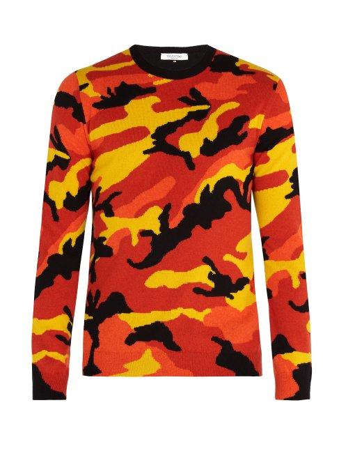 Matchesfashion.com Valentino - Camouflage Cashmere Sweater - Mens - Orange