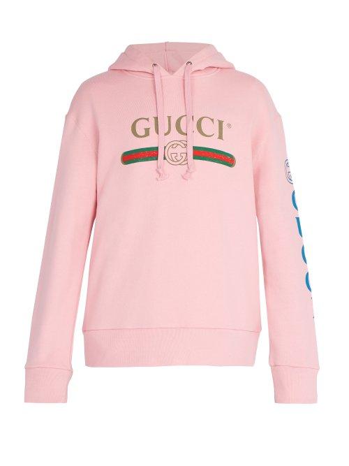 Matchesfashion.com Gucci - Logo Print Cotton Jersey Hooded Sweatshirt - Mens - Pink
