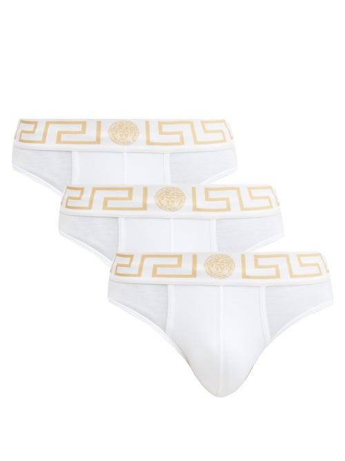 Versace - Pack Of Three Logo-jacquard Stretch-cotton Briefs - Mens - White