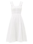 Matchesfashion.com Ephemera - Bloom Ruffle-strap Flared Linen Midi Dress - Womens - Ivory