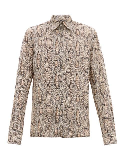Matchesfashion.com 73 London - Snake Print Silk Shirt - Mens - Brown Multi