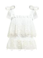 Matchesfashion.com Dolce & Gabbana - Tie Shoulder Broderie Anglais Cotton Blend Top - Womens - White