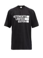 Mens Rtw Vetements - Limited Edition Logo-print Cotton-jersey T-shirt - Mens - Black