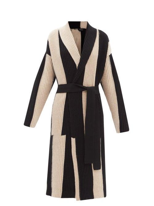 Joseph - Striped Ribbed Wool Cardigan - Womens - Black Multi